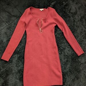 Charlotte Russe Red Long Sleeve Dress with Zipper